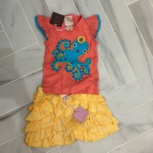 NWT Lemon loves lime octopus t shirt and ruffle shorts set size 2T